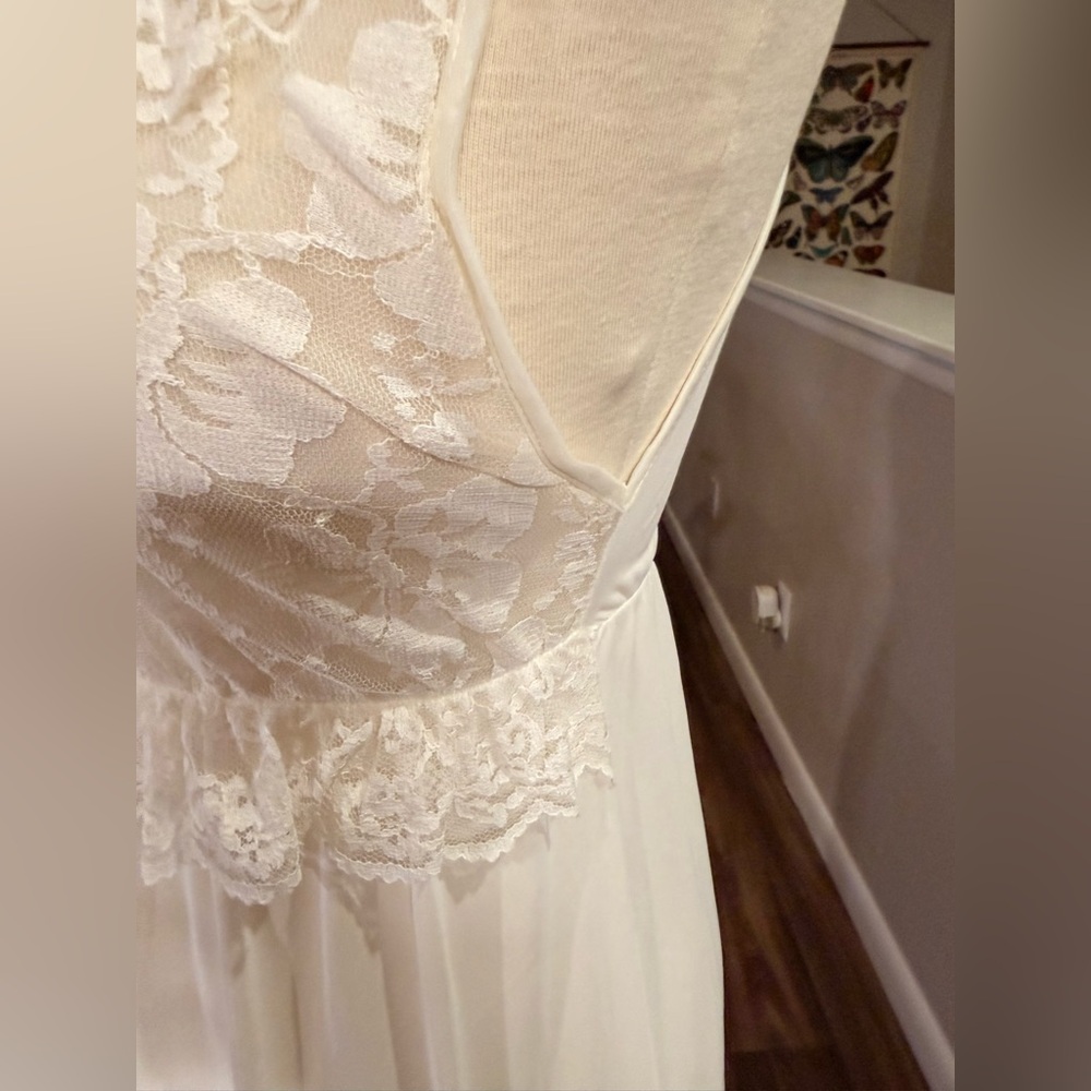 Vintage Cinema Etoile Lace Peignoir Robe & Nightgown Set Ivory Bridal S/M - Picture 7 of 13